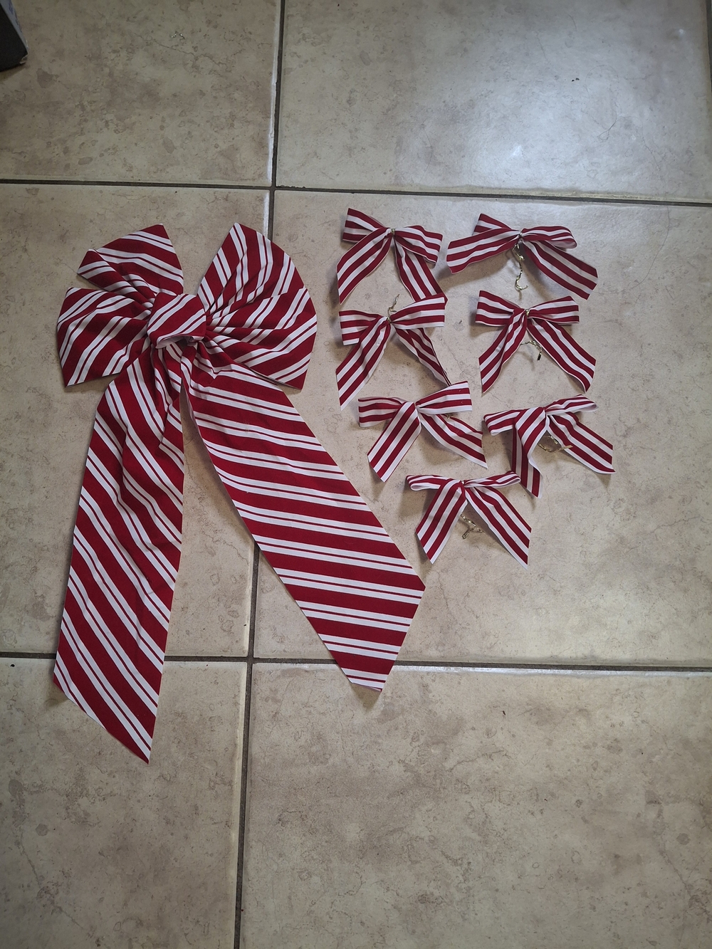 Red and White Striped Holiday Bow Set - Classic Candy Cane Accents